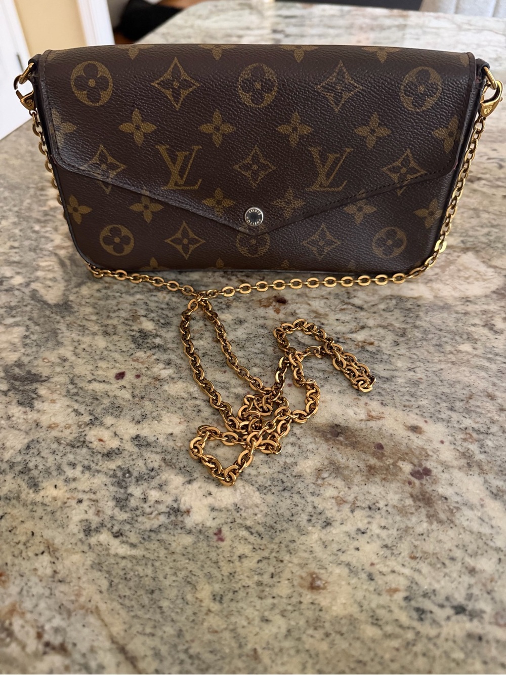Authentic Louis Vuitton Brown Monogram Felicie Pouchette w/both inserts